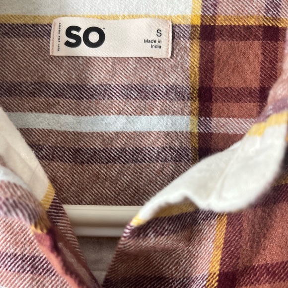 NWT SO Oversized Cotton Casual Comfy Button Down Plaid Shirt Size Small Rust - Picture 3 of 8